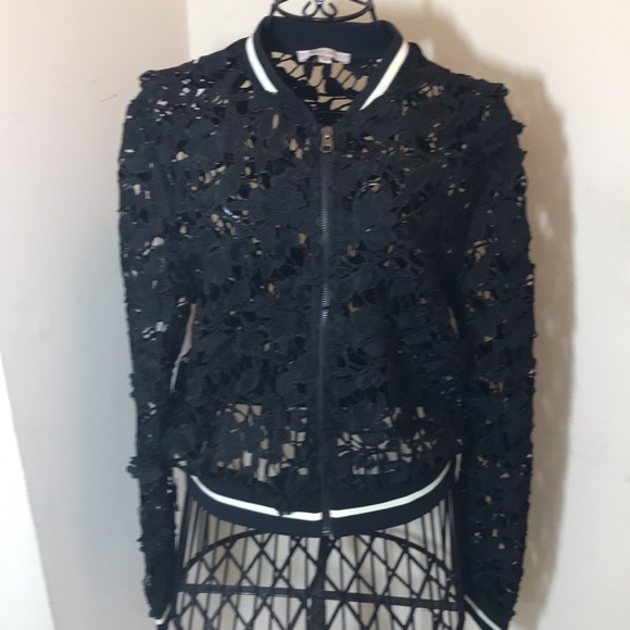 Lucy Paris Black Lace Bomber Jacket - Picture 2 of 5